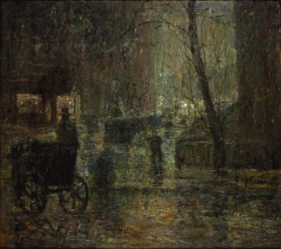 Wet Night, Gramercy Park (After Rain, Nocturne) - Ernest Lawson