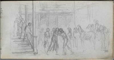 Carnet de croquis, page 62 : Étude de figure, escalier, cheval - Jean Louis Ernest Meissonier