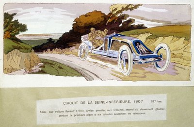 Circuit de la Seine-Inférieure, Szisz en voiture Renault Frères, arrivé premier aux stands, deuxième au classement général, perdant la première place seulement six minutes avant le vainqueur - Ernest Montaut