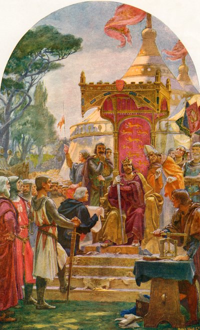 Le roi Jean accordant la Magna Carta à Runnymede, sur la rive de la Tamise près de Windsor, Angleterre, 15 juin 1215. De l
