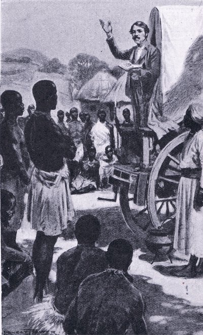 Prêchant aux Makololo : Livingstone, illustration de Cassells Romance of Famous Lives - Ernest Prater
