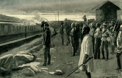 Le train transportant les restes de M. Rhodes salué par les gardes du blockhaus - Ernest Prater