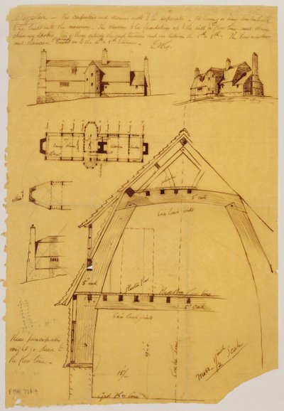Vue, plan et détail de la maison - Ernest William Gimson