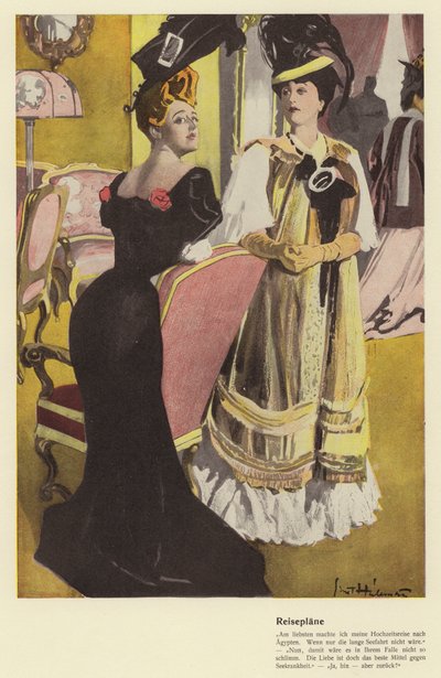 Deux femmes discutant des plans de voyage de vacances - Ernst (after) Heilemann