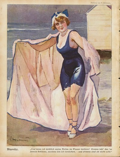 Femme sur la plage à Biarritz - Ernst (after) Heilemann