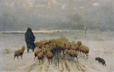 Troupeau de moutons rentrant - Ernst Adolph Meissner