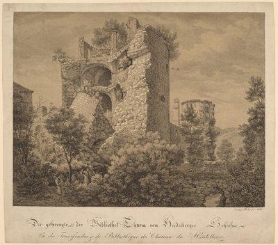 La tour explosée et la bibliothèque du château de Heidelberg - Ernst Fries