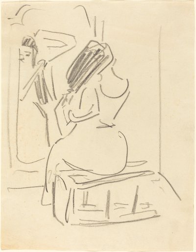 Une femme se peignant devant un miroir, fin 19ème-début 20ème siècle - Ernst Ludwig Kirchner