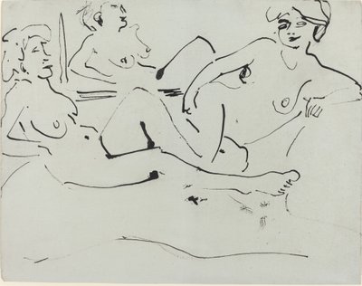 Dodo et une femme plus âgée allongée devant un miroir, 1909. - Ernst Ludwig Kirchner