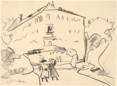 Maisons à Dresde avec des Gens se Promenant - Ernst Ludwig Kirchner