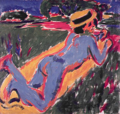 Nu bleu allongé avec un chapeau de paille, 1908 - Ernst Ludwig Kirchner