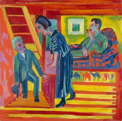 La Visite - Couple et nouveau venu - Ernst Ludwig Kirchner