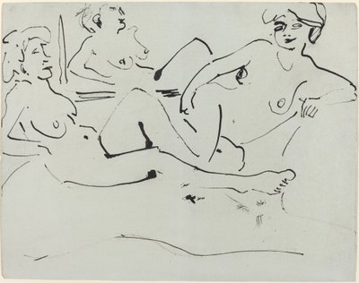 Dodo et une femme plus âgée allongée devant un miroir - Ernst Ludwig Kirchner