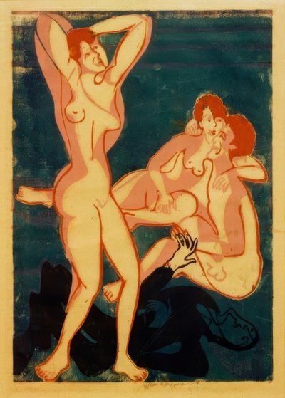 Trois nus et homme allongé - Ernst Ludwig Kirchner