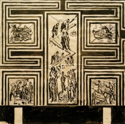 Esquisse pour la décoration du mur longitudinal de la salle des fêtes - Ernst Ludwig Kirchner