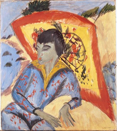 Erna avec un parapluie japonais - Ernst Ludwig Kirchner