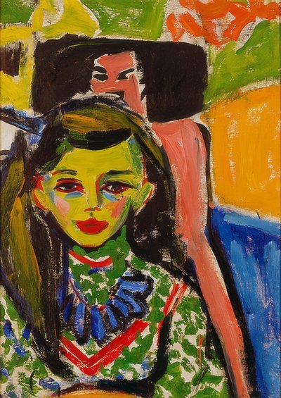 Fränzi devant une chaise sculptée. 1910 - Ernst Ludwig Kirchner
