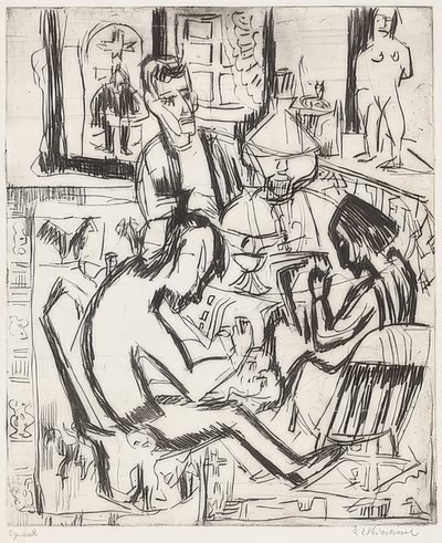 Intérieur avec des gens - Ernst Ludwig Kirchner