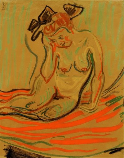 Nu féminin accroupi avec bras appuyé - Ernst Ludwig Kirchner