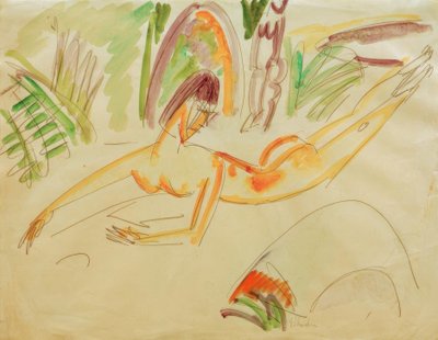 Nu féminin couché sur la plage de Fehmarn - Ernst Ludwig Kirchner
