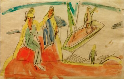 Personnes et bateau sur la plage - Ernst Ludwig Kirchner