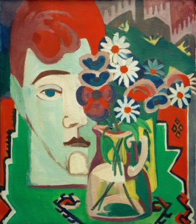 Tête de meunier avec fleurs - Ernst Ludwig Kirchner