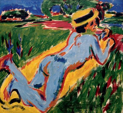 Nu bleu couché au chapeau de paille - Ernst Ludwig Kirchner
