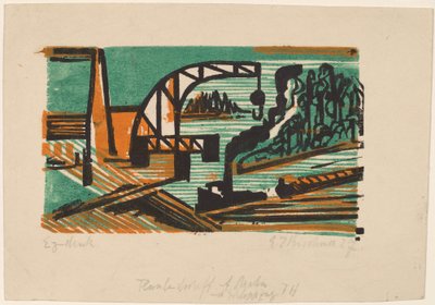 Paysage fluvial avec grue et barges - Ernst Ludwig Kirchner