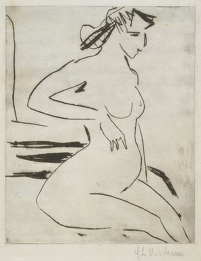 Femme enceinte nue, assise - Ernst Ludwig Kirchner