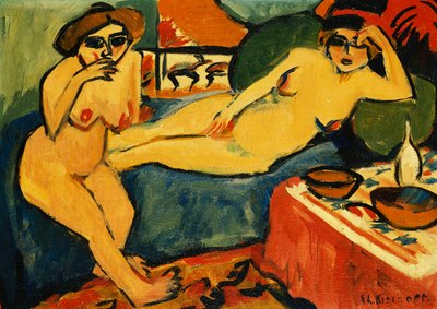 Deux nus sur un canapé bleu, vers 1910-1920 - Ernst Ludwig Kirchner