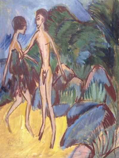 Jeune homme et fille nue sur la plage - Ernst Ludwig Kirchner