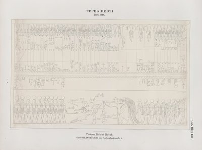 Dessin de la peinture du plafond dans la salle du sarcophage, 19ème dynastie, Thèbes, Biban-el-Muluk, Nouvel Empire, illustration de "Monuments de l