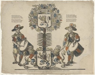 Arbre avec deux blasons, un tambour de chaque côté - Erven Weduwe Gijsbert de Groot