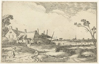 Ferme sur un chemin et vue sur les champs - Esaias van de Velde
