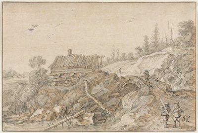 Paysage vallonné avec cabane au bord d