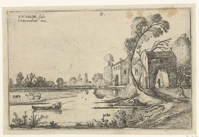 Paysage avec une rivière et un portail - Esaias van de Velde