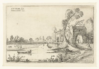 Paysage avec une rivière et un portail - Esaias van de Velde