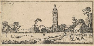 Paysage avec un pré et une église de village - Esaias van de Velde I