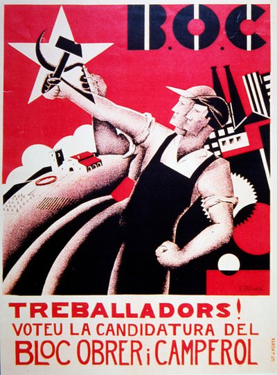 Affiche électorale pour Bloc Obrer i Camperol (BLOC) vers 1935 - Estenka Estenka