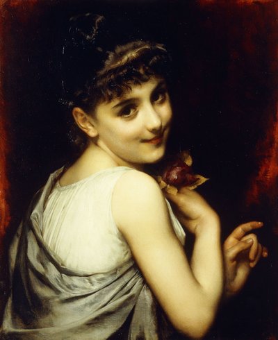 Une jeune beauté tenant une rose rouge - Etienne Adolphe Piot