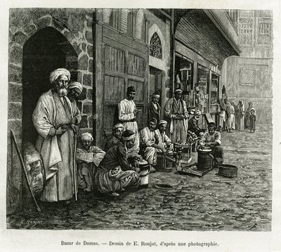 Bazar de Damas. Gravure de E. Ronjat, pour illustrer l