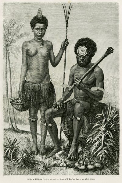 Couple fidjien. Gravure pour illustrer l