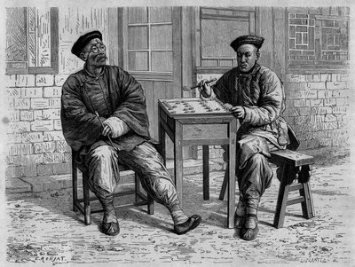 Joueurs de go dans les rues de Pékin (Beijing) au 19ème siècle. Gravure d