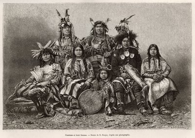Guerriers indiens et leurs épouses (Texas). Gravure pour illustrer l
