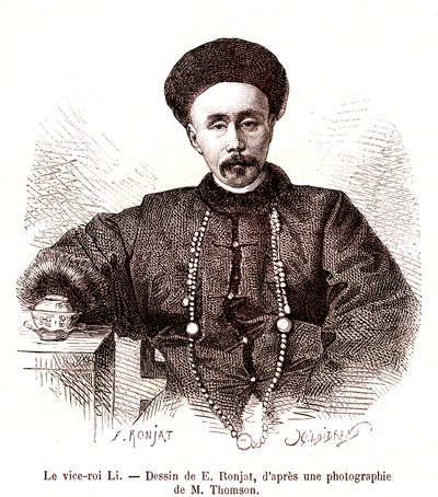 Li Hongzang, vice-roi de Zhili, à la cour impériale de Chine. 1873 (gravure) - Etienne Antoine Eugene Ronjat