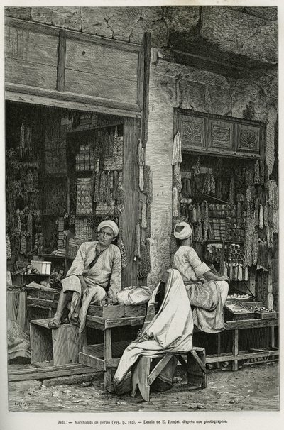 Marchands de perles à Jaffa (Israël). Gravure par E. Ronjat pour illustrer La Syrie d