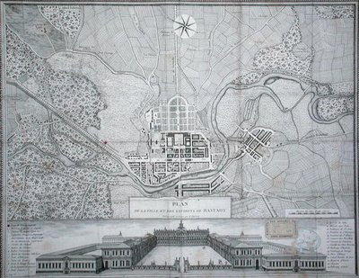 Carte de la ville de Rastadt, ses environs et le Schloss (gravure) - Etienne Claude Voysard