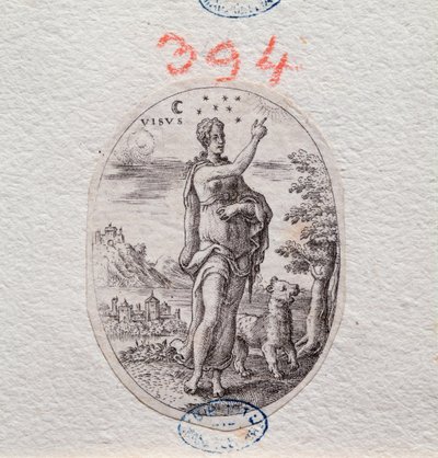 Allégorie de la vue, une femme montre le ciel (gravure) - Etienne Delaune
