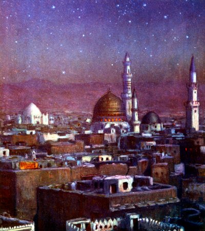 Vue de Médine, Arabie, au clair de lune, montrant le dôme du Tombeau du Prophète, 1918 - Alphonse Etienne Dinet