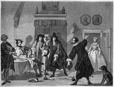 Scène de comédie dans un théâtre hollandais au XVIIIe siècle. Gravure par Bocour d
